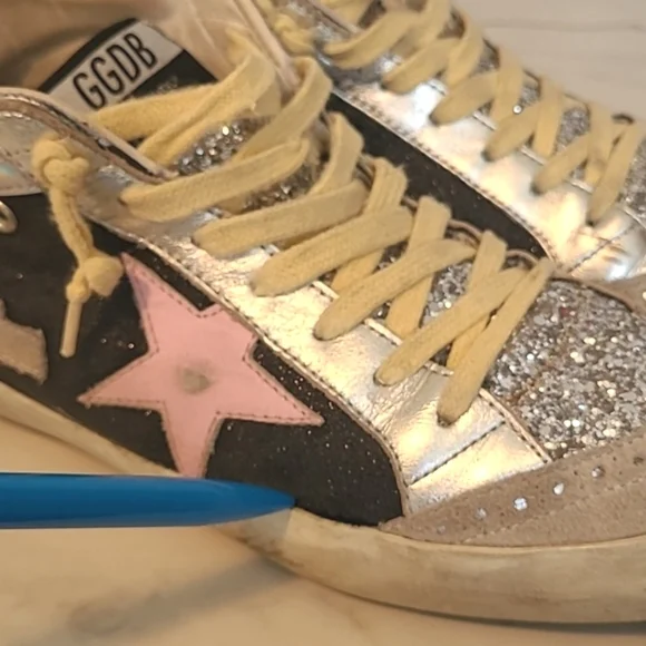 Golden Goose Mid Star Silver Glitter Sneakers Women's 10 Grunge Gorp Distressed - Picture 11 of 16
